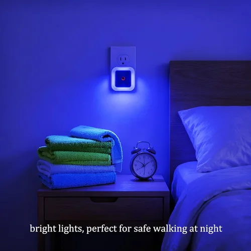 Miniatura 2 de Paquete de 4 luces LED de noche azul brillante, luz nocturna de pared enchufable de 0.5 W con sensor automático del atardecer al amanecer