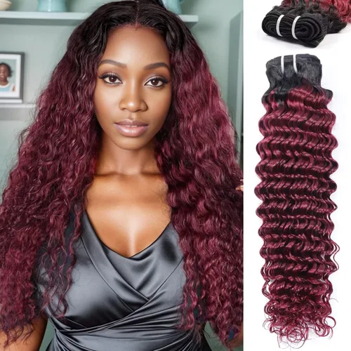 Miniatura 30 de Manojos de cabello humano ondulado profundo de 12, 14, 16 pulgadas, paquetes de ondas de agua, 100% sin procesar, 10A, cabello humano virgen