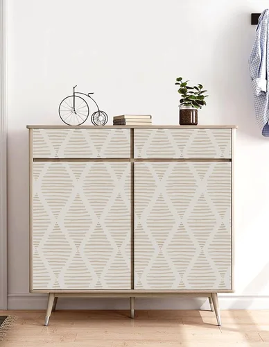 Miniatura 2 de Papel tapiz moderno de rayas para despegar y pegar, papel de contacto beige y blanco, 17.7 x 393 pulgadas, papel tapiz geométrico autoadhesivo