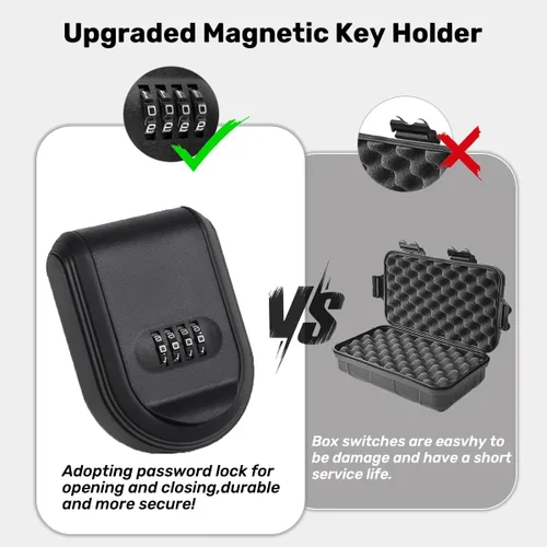 Miniatura 4 de Llavero magnético con cerradura de combinación, caja de llaves magnética impermeable para uso en exteriores, automóvil e interior, imán fuerte negro