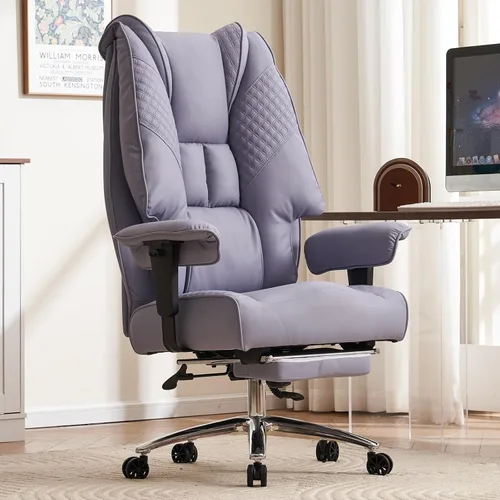 Miniatura 8 de EXCEBET Silla de oficina grande y alta con reposapiés, silla de oficina ejecutiva de piel sintética con respaldo alto, 400 libras, sillas Blanco