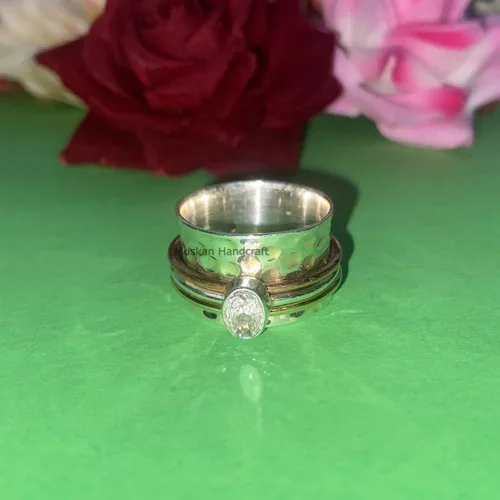 Miniatura 7 de Anillo giratorio hecho a mano de plata de ley 925 / anillo giratorio martillado / anillo giratorio de 3 tonos/anillo de banda bohemio/anillo