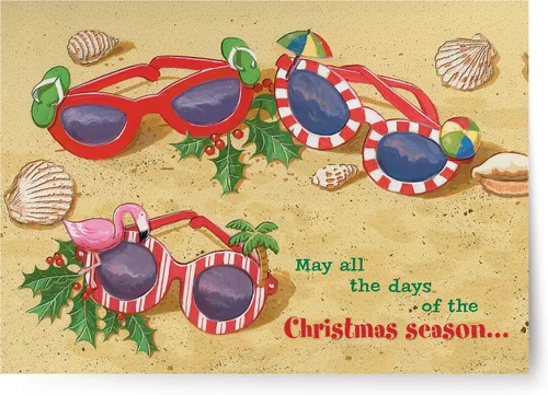 Miniatura 30 de Red Farm Studios Designer Greetings - Tarjetas de Navidad en caja, diseño de hombre de arena de playa con gaviotas