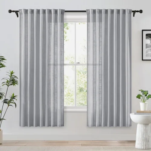 Miniatura 24 de FMFUNCTEX - Cortinas semitransparentes de lino de 114 cm de largo para dormitorio y sala de estar, paneles beige de lino texturizado para ventana