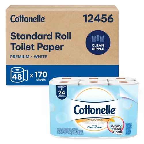 Cottonelle Professional Rollo de papel higiénico estándar, a granel (12456), tejido de baño Ultra CleanCare, textura ondulada limpia, blanco (48