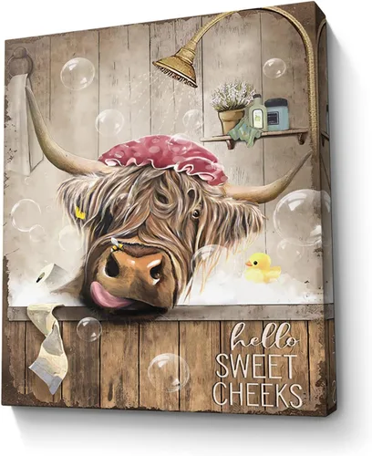 Miniatura 16 de Bonito oso para decoración de baño, arte de pared divertido con estampado de oso de casa de campo, pintura decorativa de pared enmarcada moderna