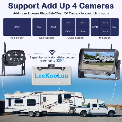 Miniatura 2 de Cámaras de respaldo inalámbricas duales para RV - Fácil instalación, grabación plug-play HD 1080P, monitor táctil de 7" con tecla, cámara de visión