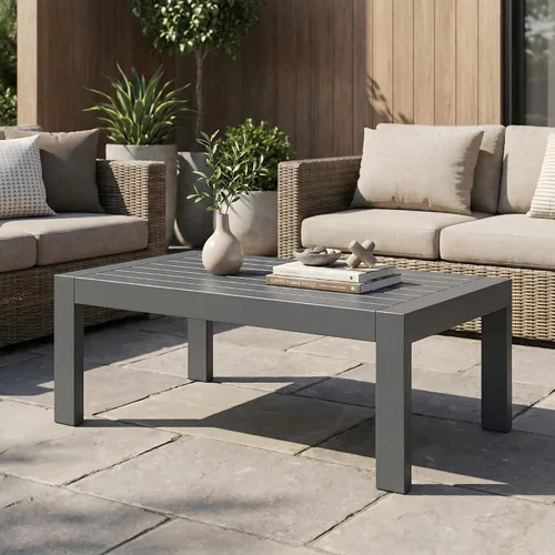 Miniatura 4 de Solaste - Mesa de café de aluminio para exterior, mesa rectangular de metal para patio todo clima, mueble para balcón, jardín, uso en interiores