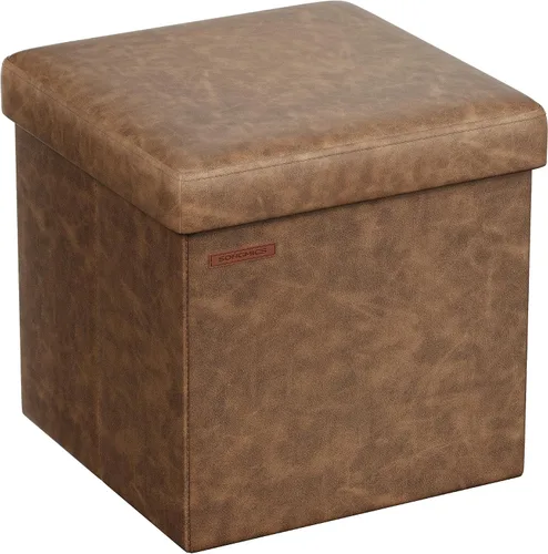 Miniatura 13 de SONGMICS cubo de almacenamiento de piel sintética, asiento, 15 pulgadas, Madera, Negro