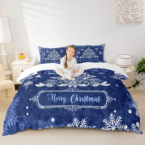 Miniatura 31 de Juego de funda de edredón para niños de Feliz Navidad, tamaño King, juego de ropa de cama de pingüinos de dibujos animados, animales árticos