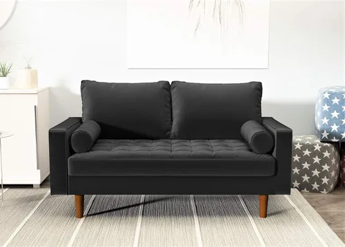 Miniatura 2 de Container Furniture Direct Womble - Asiento tapizado de terciopelo moderno de mediados de siglo con almohadas de cojín, sofá, color azul