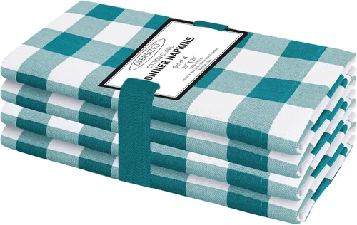 Miniatura 12 de Cotton Clinic Servilletas de tela 100% algodón, grandes, 20 x 20 pulgadas, juego de 4 servilletas de mesa a cuadros a cuadros – Servilletas de mesa