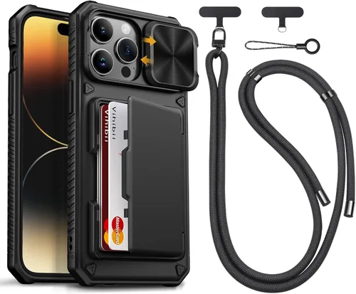 Miniatura 22 de Vihibii Funda para iPhone 13 Pro Max/iPhone 12 Pro Max con tarjetero (4 tarjetas) [bloqueo RFID] y cubierta de cámara deslizante, protección contra