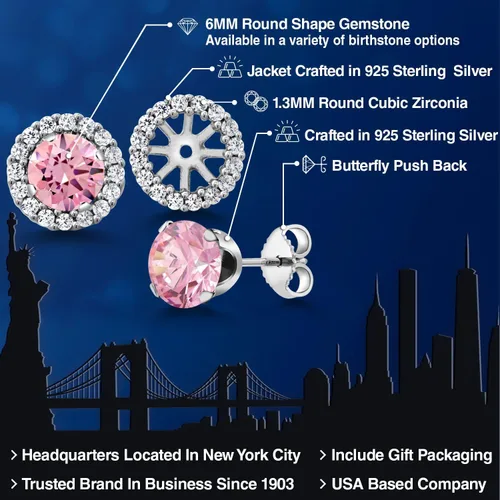 Miniatura 215 de Gem Stone King Aretes redondos de plata de ley 925 de 0.236 in con piedra natal extraíble para mujer