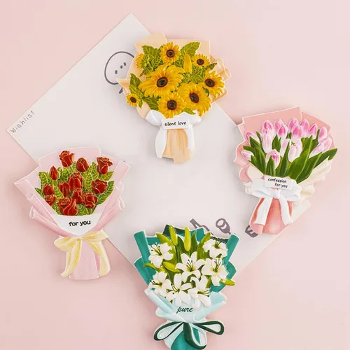 Miniatura 5 de 4 imanes de flores para nevera, imanes fuertes y divertidos para nevera, resina decorativa 3D, imanes creativos de tulipán, girasoles y rosas