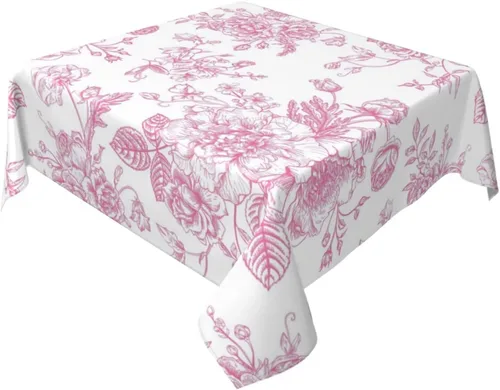 Miniatura 28 de BETGINY - Mantel cuadrado floral azul de 54 x 54 pulgadas, mantel decorativo de estilo chinoiserie con flores, tela rústica lavable para granja