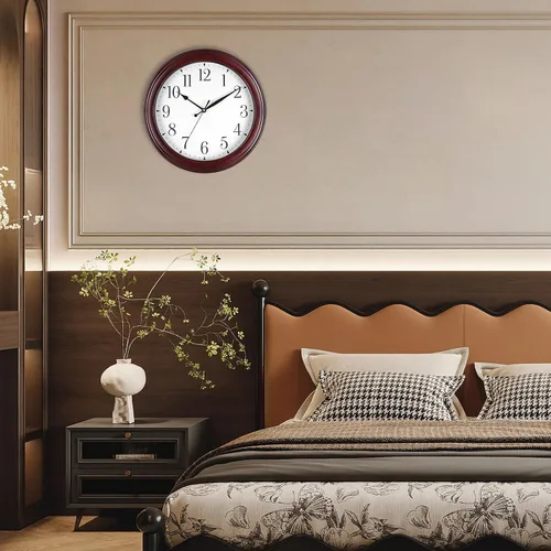 Miniatura 4 de Reloj de pared de madera redondo de 14 pulgadas, funciona con pilas, sin tictac, analógico, rústico, para cocina, sala de estar, dormitorio, día