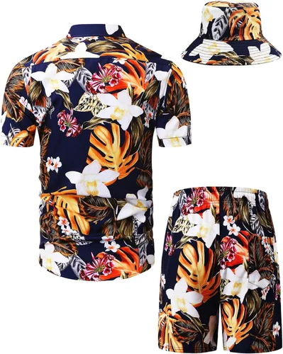 Miniatura 107 de TUNEVUSE Conjunto de camisas y pantalones cortos hawaianos para hombre, 2 piezas, trajes de playa con estampado de flores, traje tropical de verano