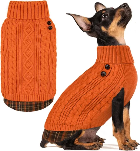 Miniatura 13 de KYEESE - Suéter para perro mediano, suéter tejido con estampado de cuadros, cálido abrigo de mascotas para otoño e invierno