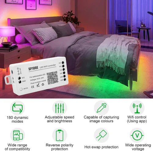 Miniatura 2 de VIPMOON SP108E controlador WiFi LED, control remoto inalámbrico para WS2811 WS2815 WS2801 SK6812 WS2813 SK9822 APA102C RGB direccionable tira