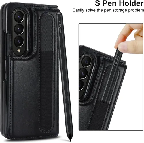 Miniatura 5 de Funda para Samsung Galaxy Z Fold 3 con soporte para bolígrafo S y tarjetero, protector de billetera resistente a prueba de golpes, funda de cuero