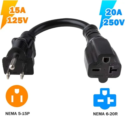 Miniatura 2 de Morec Adaptador Nema 5-15P a 6-20R 120V/240V Conector Adaptador 15A Enchufe Doméstico a Adaptador de Cable de Receptáculo 6-20
