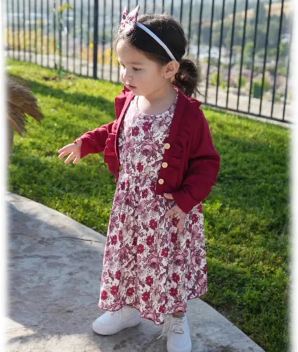 Miniatura 2 de HINTINA Conjunto de 2 piezas de vestido y cárdigan para niñas pequeñas, vestido sin mangas con estampado floral y cárdigan de manga larga