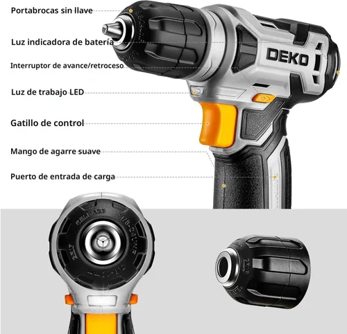 Miniatura 4 de DEKOPRO Juegos de herramientas eléctricas y manuales de 126 piezas con taladro inalámbrico de 8 V y portabrocas sin llave de 3/8", herramientas