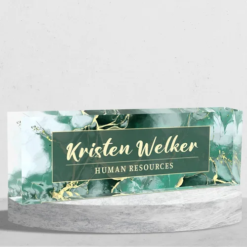 Placa de nombre de escritorio personalizada, placa de nombre de acrílico de mármol verde Phnom Penh, placa de nombre personalizada para escritorio,