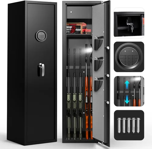 Miniatura 8 de Caja fuerte para 3 armas, caja fuerte para rifles y pistolas con puerta de acceso completo de 180° y estante extraíble, sin montaje con sistema