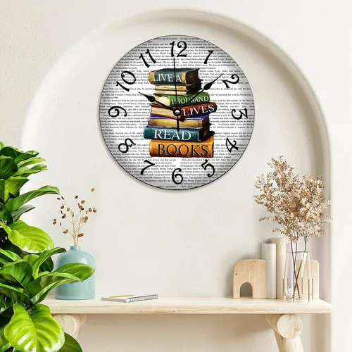 Miniatura 4 de ArogGeld Lived A Thousand Lives Read Books - Reloj de arte que no hace tictac, funciona con pilas, para leer libros, para amantes de los libros