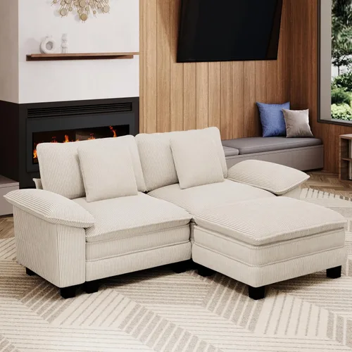 Miniatura 28 de MIXPATIO Sofá modular en forma de L de 123 pulgadas con cojines de nube, juego de sofá modular de asiento profundo con 4 asientos y 1 otomana, Gris