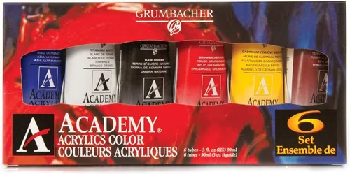 Grumbacher Academy - Pintura acrílica, brillo, tubo de metal de 3 onzas, juego de mezcla de 6 colores (C1026)