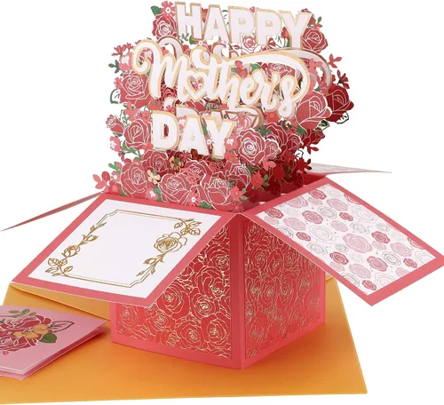 Miniatura 12 de POPGIFTU Paquete de 3 tarjetas emergentes 3D para el día de la madre con sobres y etiquetas de mensaje, juego de tarjetas de felicitación de ramo