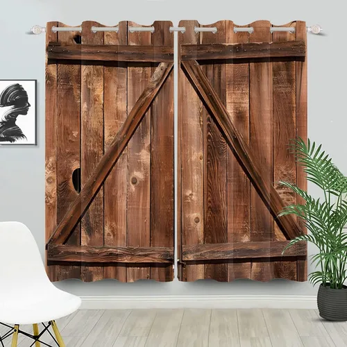 Miniatura 29 de Cortinas rústicas para ventana de puerta de granero, puerta de madera gris, puerta de garaje, tratamiento de ventana para sala de estar, dormitorio