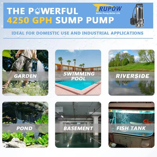 Miniatura 7 de Trupow 1.5HP 110v sumergible drenaje de aguas residuales inundación acero inoxidable limpia/sucio transferencia de sumidero de agua estanque jardín