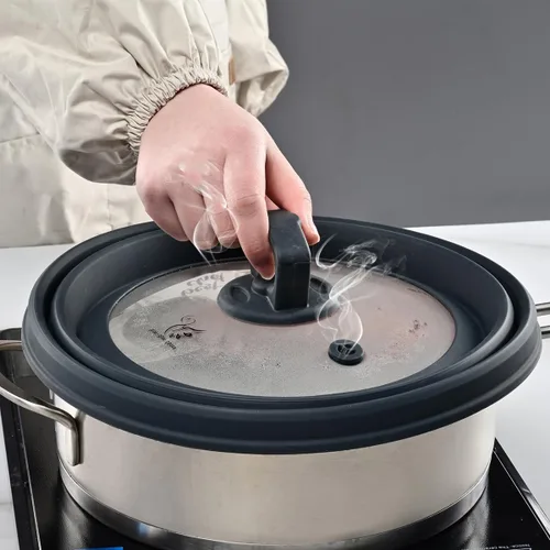 Miniatura 7 de Tapa protectora de salpicaduras de vidrio ventilado para microondas, tapa protectora de salpicaduras con silicona plegable para alimentos como Gris