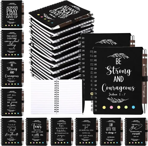 Miniatura 10 de Kosiz Juego de 60 unidades/30 unidades, regalo cristiano, versículo bíblico, bolígrafo de bambú en espiral, cuaderno bíblico con notas, cesta Papel