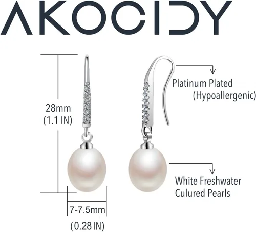 Miniatura 2 de 925 Sterling Silver Elegant Dangle Freshwater Pearl Earrings for Women - AKOCIDY