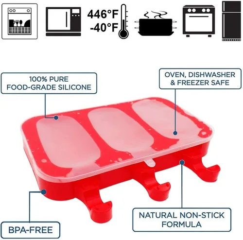 Miniatura 4 de Moldes caseros de silicona para paletas con tapa, sin BPA, moldes para paletas de hielo con 3 cavidades, para hacer pasteles, helados y paletas