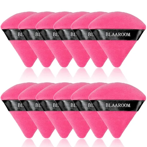 Miniatura 12 de 12 piezas de terciopelo de algodón puro soplo de maquillaje facial triángulo para polvo suelto, húmedo y seco, base cosmética, esponja de belleza