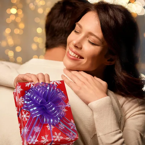 Miniatura 7 de Poen 12 Lazos Grandes de Navidad para Envolver Regalos de 6" Lazos de Tirar Multicolores de Cinta Navideña para Regalos, Cestas de Boda, Cajas