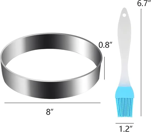 Miniatura 6 de Molde para panqueques, paquete de 2 anillos para panqueques de 8 pulgadas, anillo de tortilla de acero inoxidable con mango aislado de silicona