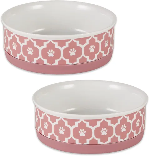Miniatura 21 de Taza para mascotas Bone Dry con diseño de pata en cerámica, colección Lattice, juego mediano, 6x2 pulgadas, gris, 2