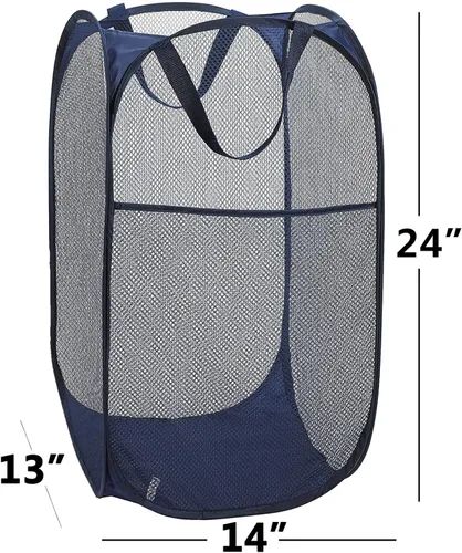 Miniatura 5 de Paquete de 2 cestas de lavandería, cesta de lavandería plegable de malla emergente con mango duradero, fácil de abrir y plegar para dormitorio