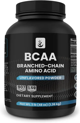 PURE ORIGINAL INGREDIENTS BCAA en polvo 2:1, 3 libras, aminoácidos de cadena ramificada, sin sabor, 907 porciones, siempre puro, sin aditivos ni