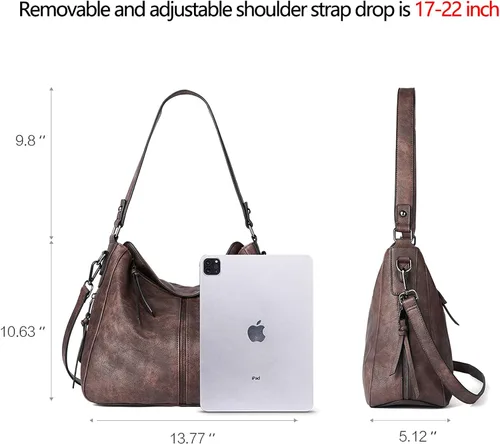 Miniatura 4 de BROMEN Bolsos de cuero vegano para mujer, bolsos de diseñador grandes con correa ajustable, Bolsa Hobo