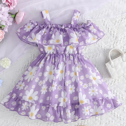 Miniatura 3 de Vestido de verano para niñas pequeñas, vestido de princesa de gasa, vestido de tutú floral, ropa de playa con tirantes, falda de verano para niña