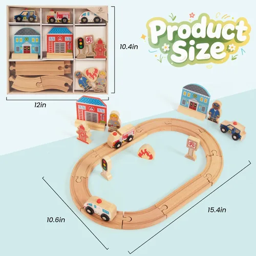 Miniatura 3 de Set de trenes de madera para niños pequeños, vías de madera se adapta a Thomas, se adapta a Brio, se adapta a Chuggington, se adapta a Melissa