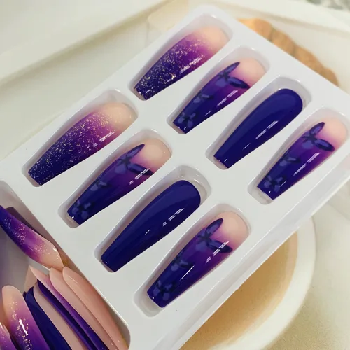 Miniatura 5 de Uñas postizas a presión de longitud cuadrada larga, cobertura completa, reutilizables, uñas postizas de bailarina, uñas adhesivas con diseños